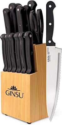 this image preserves to the GINSU KIS-KB-DS-014-2 Kiso Dishwasher Safe Black 14 Piece Knife Set 