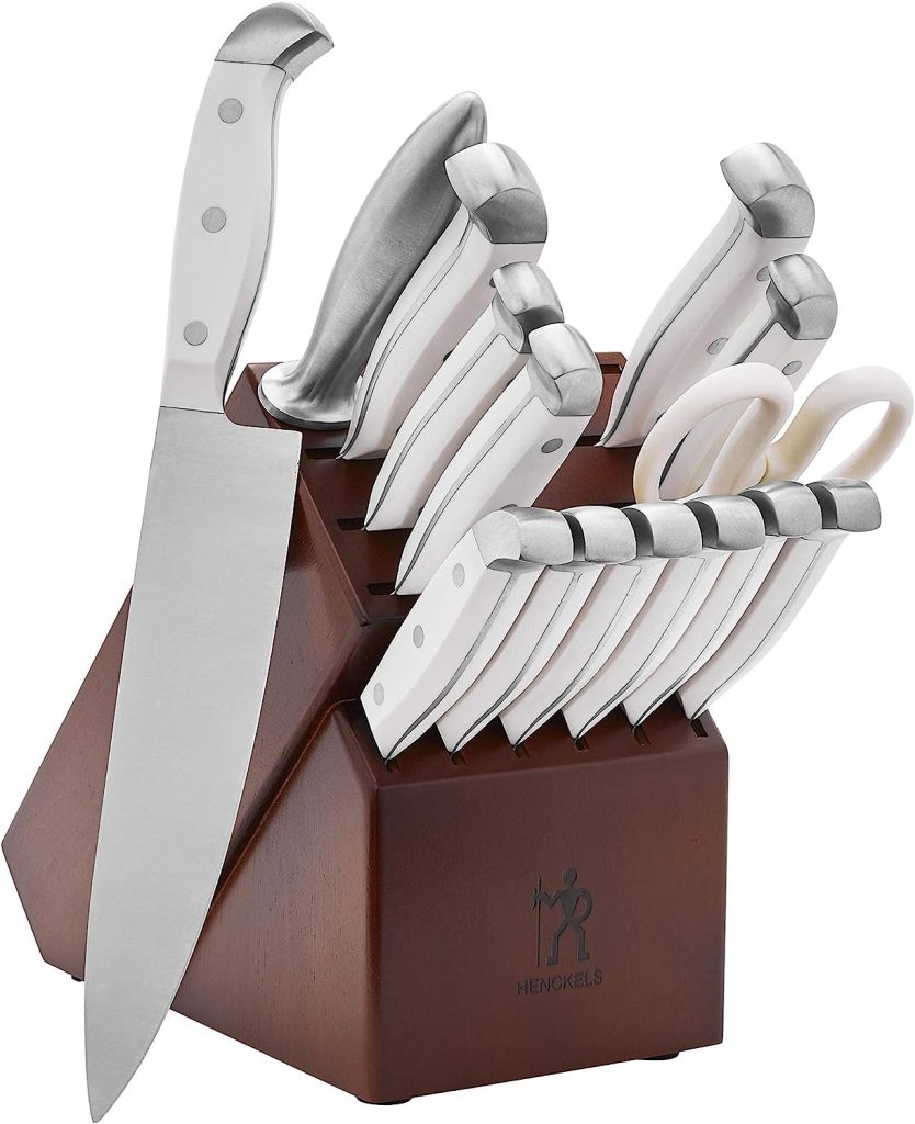 this image preserves to the HENCKELS Statement Razor-Sharp 15-Piece White Handle Knife Set 