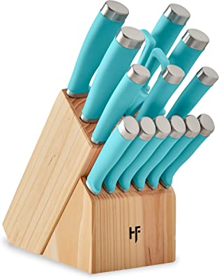 this image preserves to  Hampton Forge Epicure True Aqua Knife Block Set