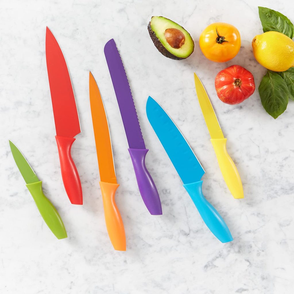 this image preserves to the top 7 color-coded knife set 2023  Amazon Basics Color-Coded Kitchen 12-Piece Knife Set